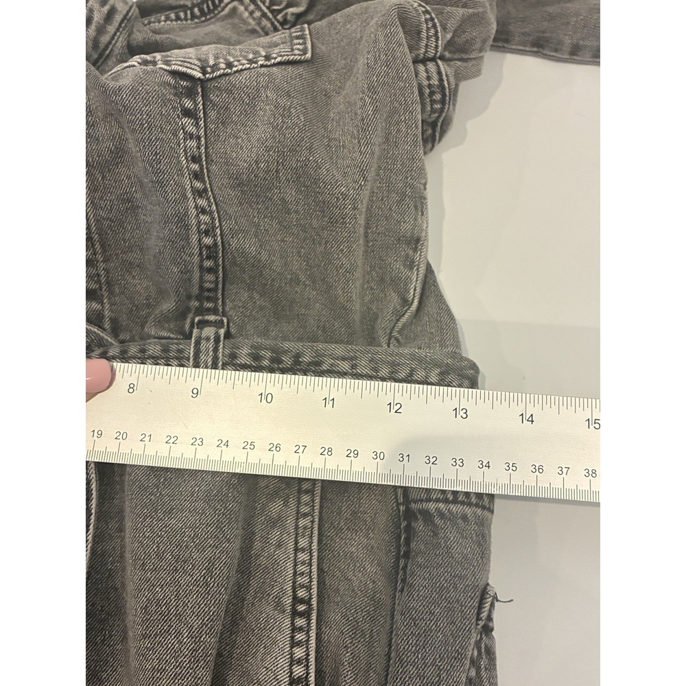 GAP Denim Jumpsuit Size 2P Washed Black Belted Puff Sleeve Button Up Retro 90's - Picture 9 of 10